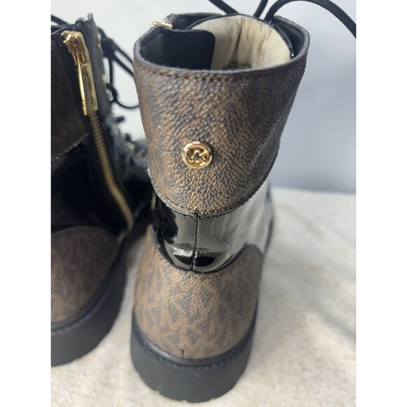 MICHAEL KORS womens Aliatair Bootie classic combat black /brown size 9 - Picture 8 of 12